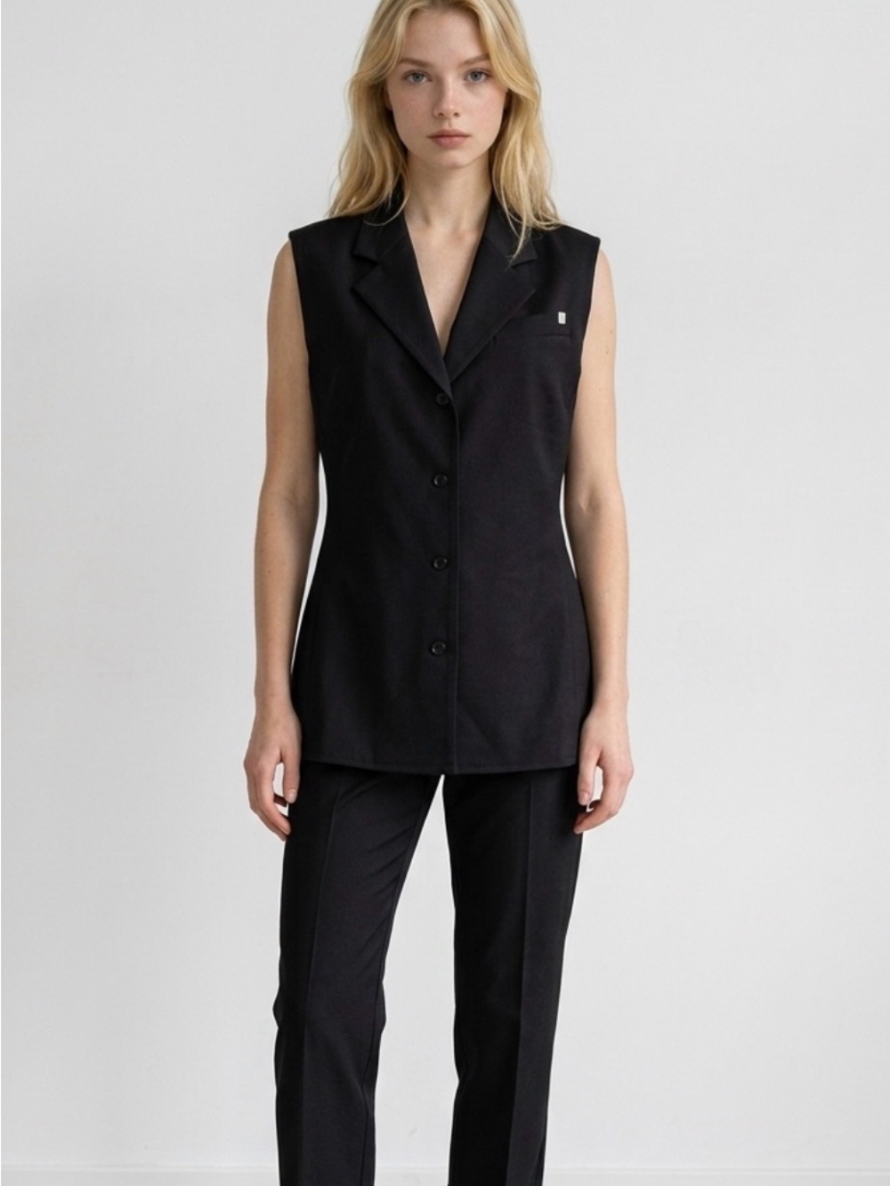 Helmut Lang Sleeveless Black Button-Front Blazer Top Size 8